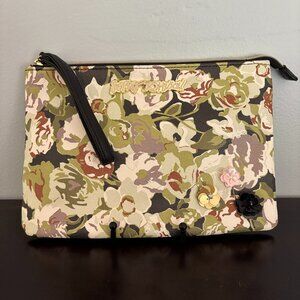 Betsey Johnson Olive Green Floral Black Large Clutch Wristlet